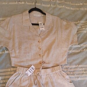 And Now This Linen crop shirt and shorts